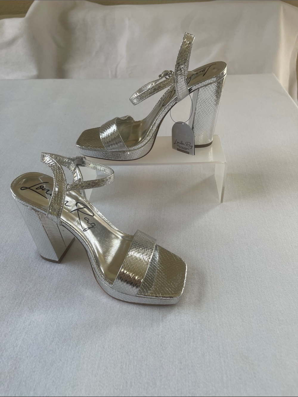 London Rag Silver Textured Platform Block Heel Sandals